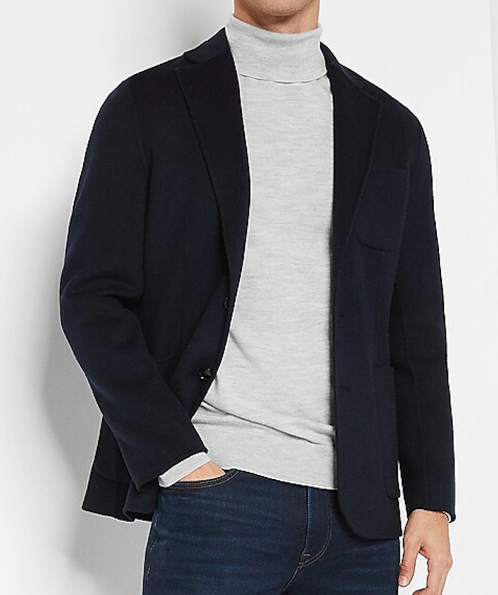 NEW EXPRESS SLIM SOLID BLUE WOOL BLEND HAND FINISHED BLAZER JACKET SZ XL